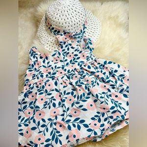 Girls floral dress with matching hat. Size 9-12 months.